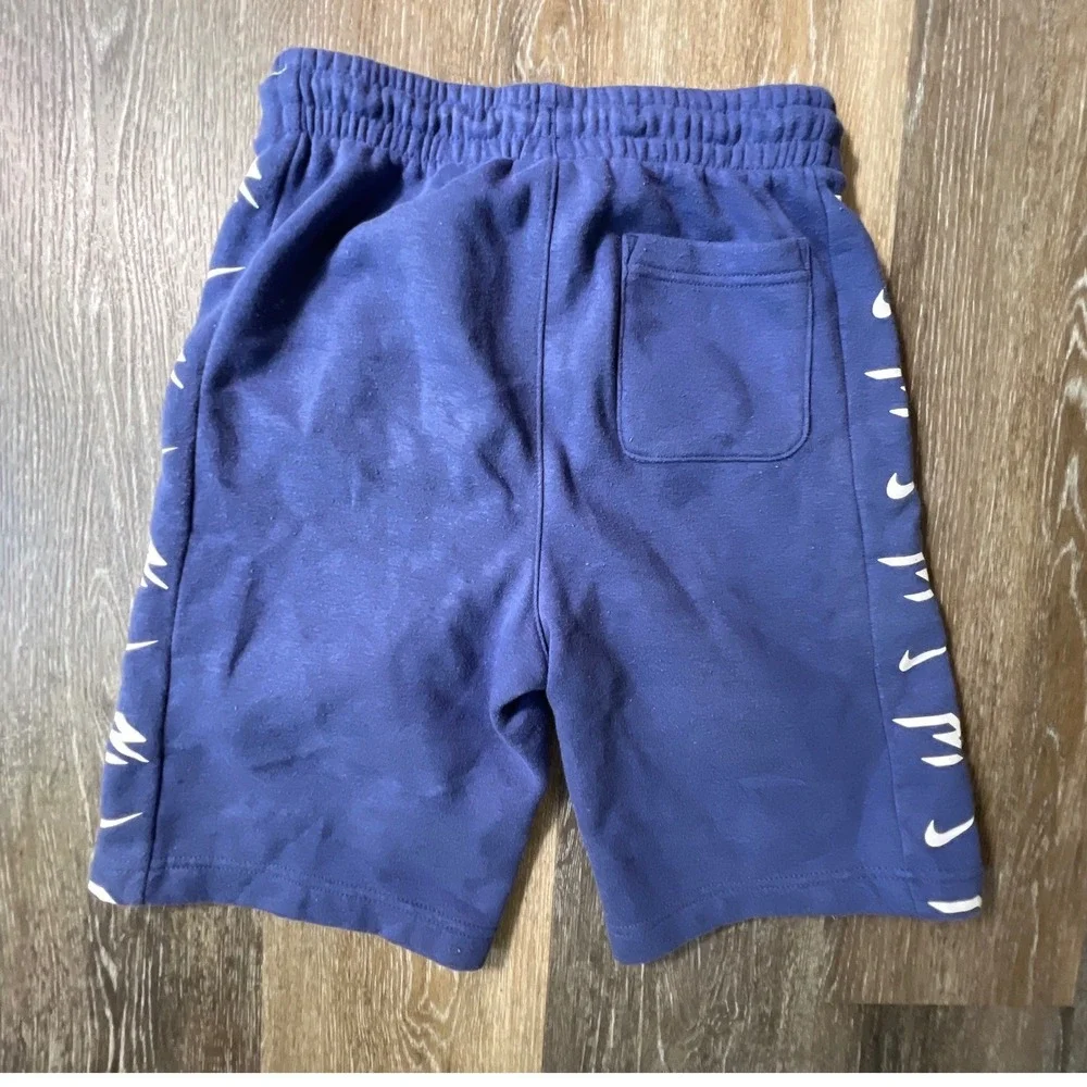 Nike Fleece Shorts Boys Large Blue Swoosh Logo Side Tape Athletic Drawstring